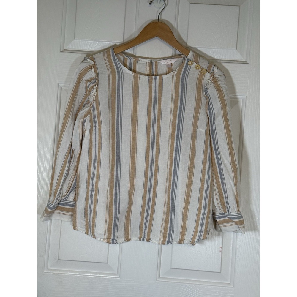 LC  Linen Blend‎ Boho Vacation Coastal Size Medium Striped Top Spring Summer